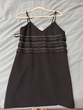 Italian Black Ruffle-Trim Slip Mini Dress